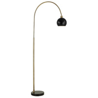 72 Inch Arc Floor Lamp, Black Metal Shade, Marble Foot, Antique Brass - BM309583