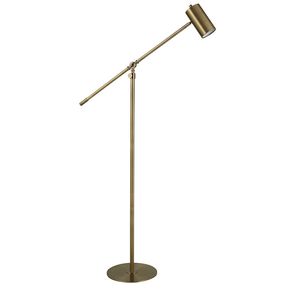 60 Inch Floor Lamp, Adjustable Length, Metal Shade, Antique Brass Finish  - BM309584
