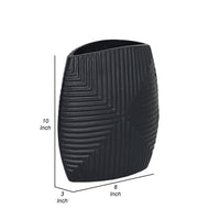 Ako 10 Inch Vase, Metal Ribbed Body Design, Curved Top, Matte Black Finish - BM309617