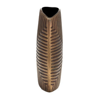Ako 10 Inch Vase, Modern, Ribbed Body Design, Curved Top, Antique Brass - BM309618
