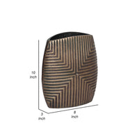 Ako 10 Inch Vase, Modern, Ribbed Body Design, Curved Top, Antique Brass - BM309618