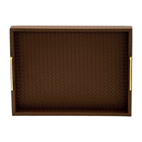 Eli 16, 18 Inch Set of 2 Trays, Stitched, Gold Handles, Brown Faux Leather - BM309619
