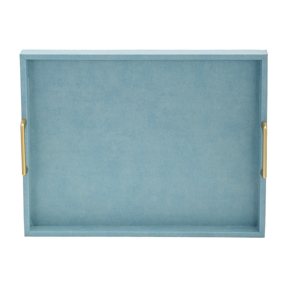 Eli 16, 18 Inch Set of 2 Trays, Stitched, Gold Handles, Blue Faux Leather - BM309620