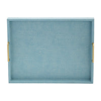 Eli 16, 18 Inch Set of 2 Trays, Stitched, Gold Handles, Blue Faux Leather - BM309620