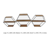 Fedo Wall Shelf Set of 3, Black Metal, Modern Hex Folding, Wood Brown - BM309623