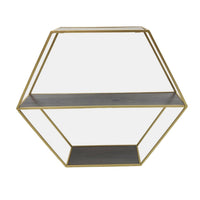 Fedo Wall Shelf Set of 3, Gold Metal, Modern Hex Folding, Wood Gray - BM309624