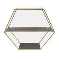 Fedo Wall Shelf Set of 3, Gold Metal, Modern Hex Folding, Wood Gray - BM309624