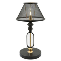 19 Inch Table Lamp, Round Metal Mesh Shade, Hollow Body, Black, Gold Stand - BM309628