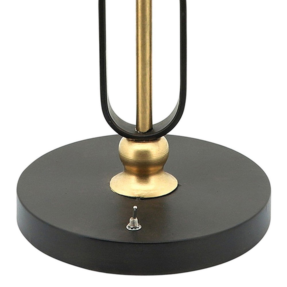 19 Inch Table Lamp, Round Metal Mesh Shade, Hollow Body, Black, Gold Stand - BM309628