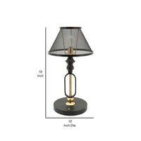 19 Inch Table Lamp, Round Metal Mesh Shade, Hollow Body, Black, Gold Stand - BM309628