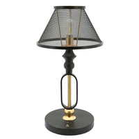 19 Inch Table Lamp, Round Metal Mesh Shade, Hollow Body, Black, Gold Stand - BM309628