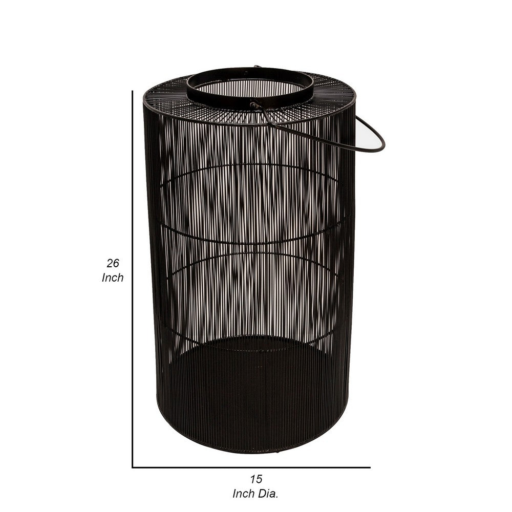 26 Inch Tall Lantern, Round Body Shape, Black Metal Wire Mesh with Handle - BM309629