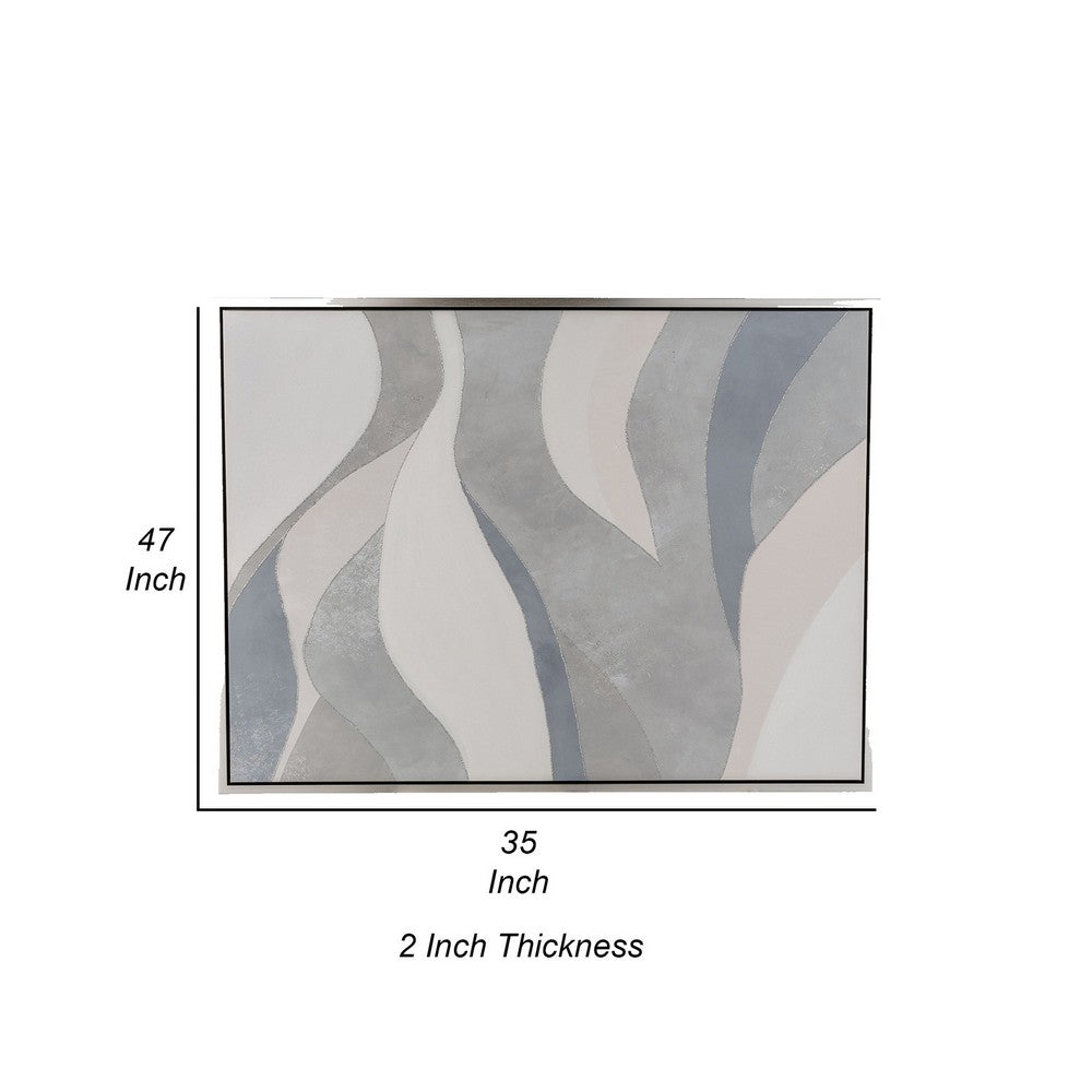 35 x 47 Framed Wall Art, Handpainted Green Waves Abstract Modern Sage Green - BM309632