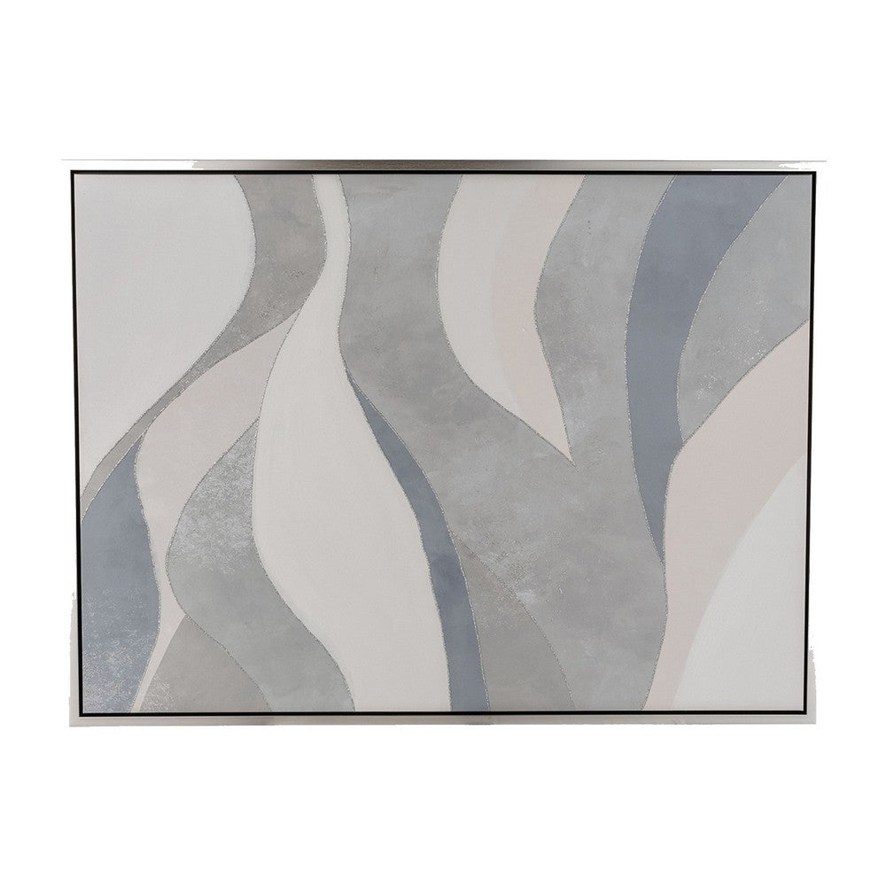 35 x 47 Framed Wall Art, Handpainted Green Waves Abstract Modern Sage Green - BM309632