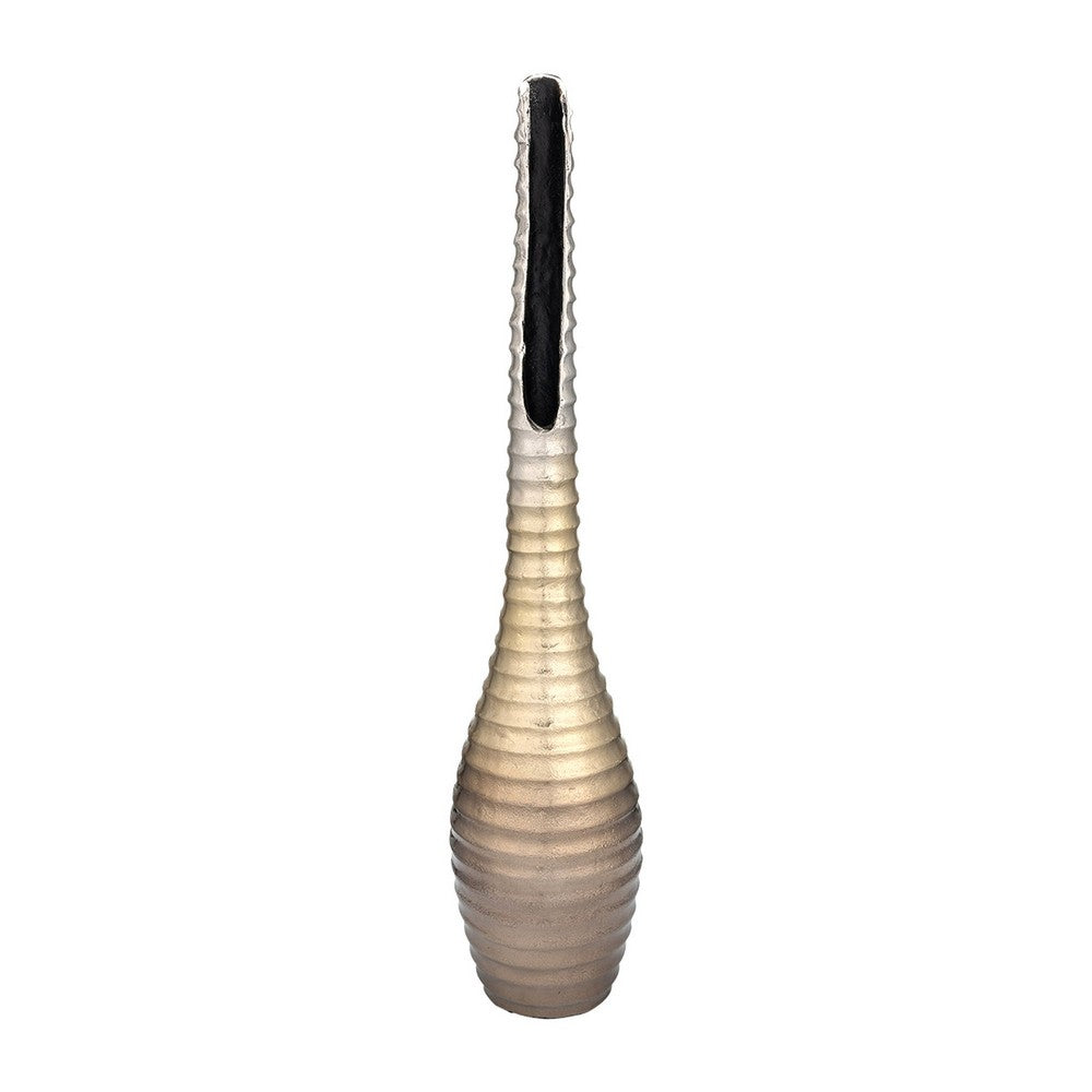 Olu 26 Inch Vase, Elongated Rugged Shell Shape, Metal, Gold Accent Finish - BM309633