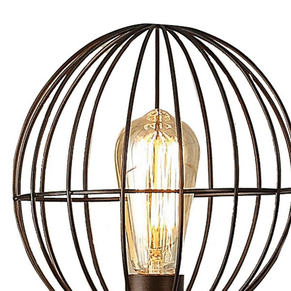 26 Inch Table Lamp, Industrial Wire Cage Shade, Metal, Antique Bronze  - BM309673
