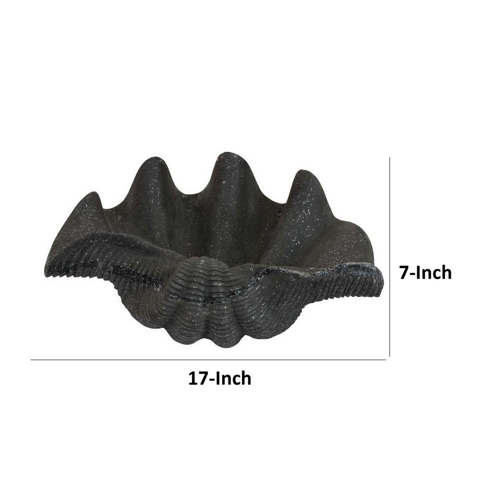 17 Inch Decorative Resin Shell, Smooth Curved Design, Textured Black - BM309717