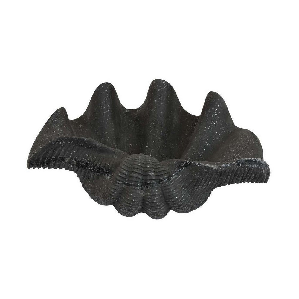 17 Inch Decorative Resin Shell, Smooth Curved Design, Textured Black - BM309717