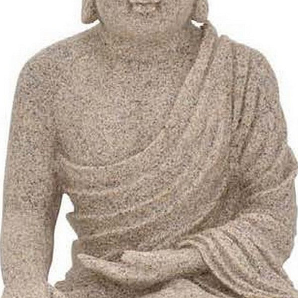 14 Inch Sitting Buddha Figurine, Durable Resin, Classic Textured Brown - BM309720