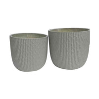 14 Inch Planter Set of 2, Drum Shape, Engraved Design, Textured Green - BM309745
