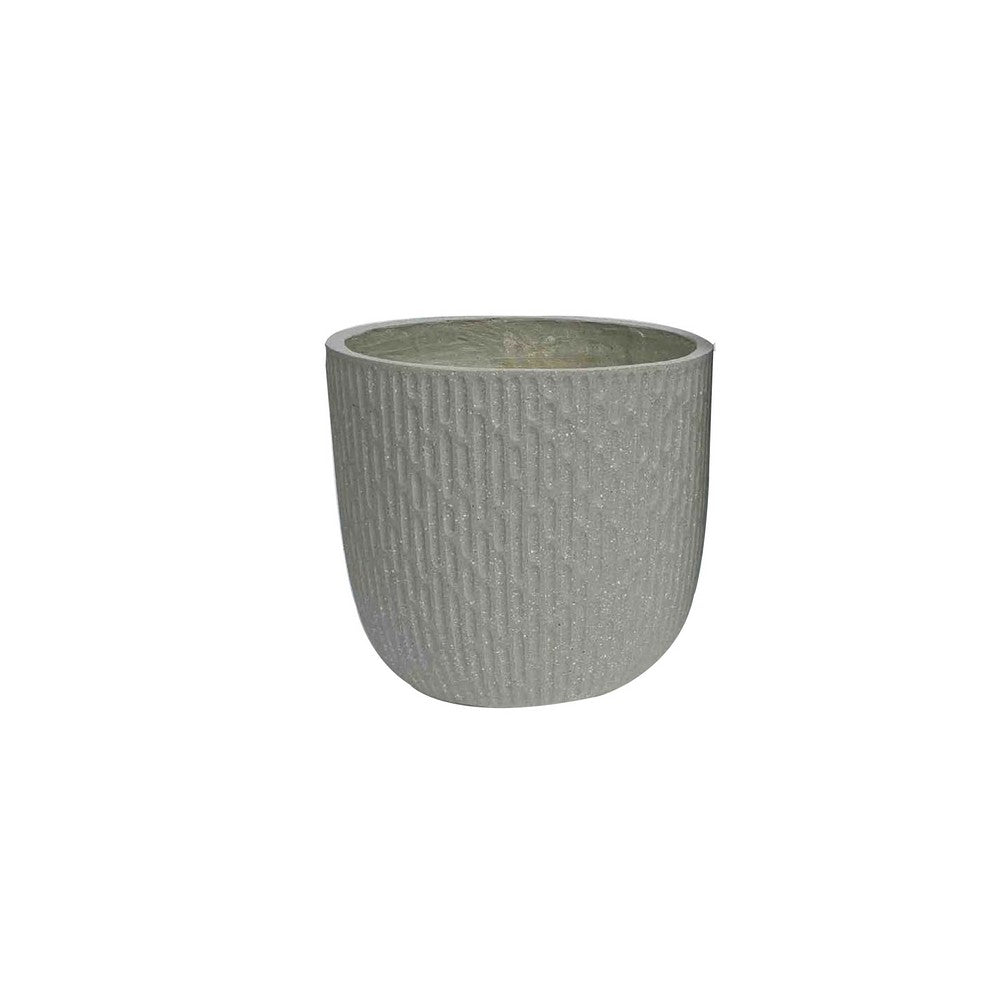 14 Inch Planter Set of 2, Drum Shape, Engraved Design, Textured Green - BM309745