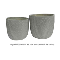 14 Inch Planter Set of 2, Drum Shape, Engraved Design, Textured Green - BM309745
