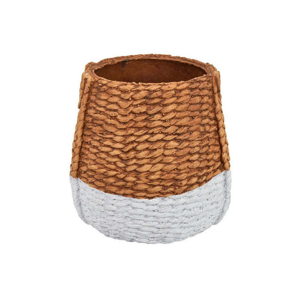Reno 15 Inch Planter, Rope Woven Design, White and Brown Finished Resin - BM309749