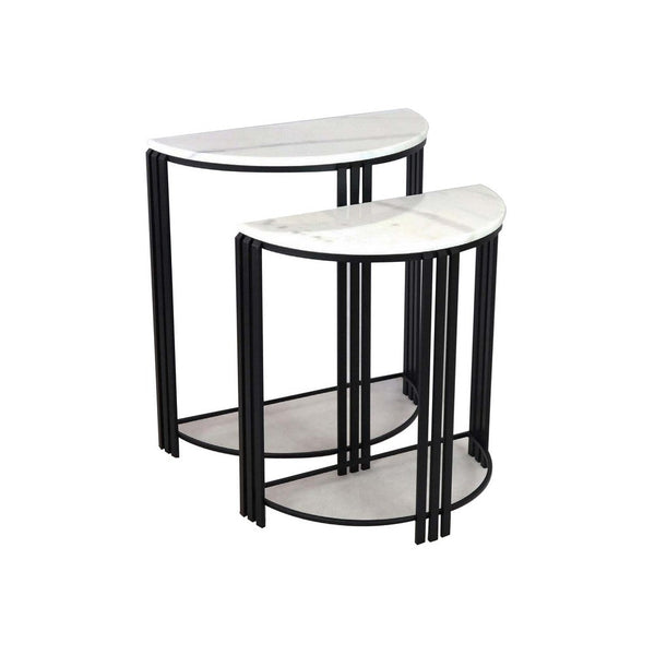 Wini Plant Stand Set of 2, Half Round Top with Curved Edges, Black Metal - BM309759