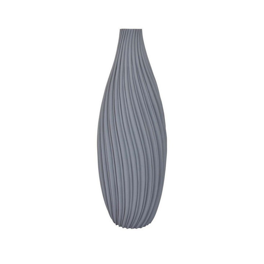 28 Inch Decorative Vase, Elongated Irregular Curved Lines, Gray Resin - BM309771