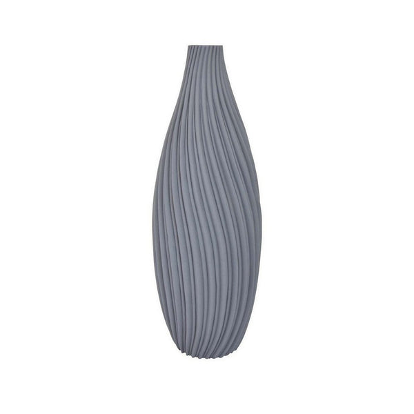 28 Inch Decorative Vase, Elongated Irregular Curved Lines, Gray Resin - BM309771