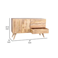 Sofi 47 Inch Sideboard Buffet Cabinet, 3 Drawer, Inset Handles, Light Brown - BM309790