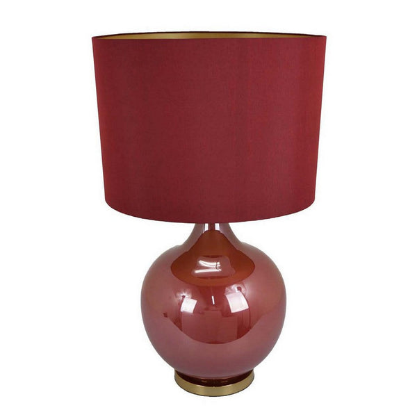 Gia 32 Inch Table Lamp, Drum Shade, Curved Round Glass Body, Red Finish - BM309832