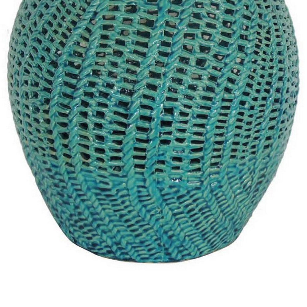 20 Inch Vase, Modern Ceramic Interlaced Woven Design, Curved, Teal Blue - BM309835