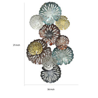 36 Inch Wall Decor, Hanging Piece, Various Size Metal Flowers, Multicolor - BM309841