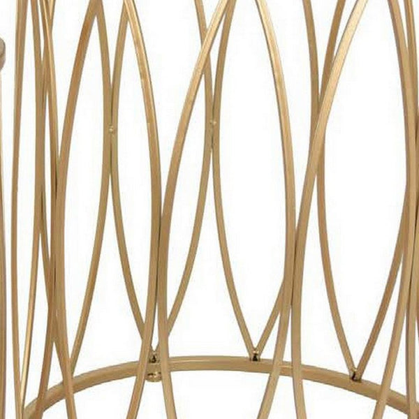 22 Inch Plant Stand Table Set of 2, Mirror Top, Gold Geometric Base - BM309891