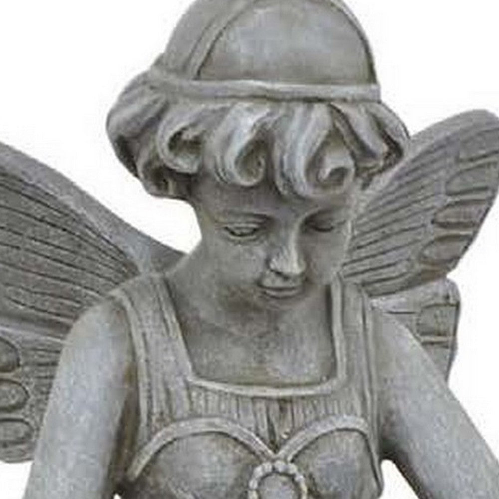 Nape 22 Inch Fairy Reading Book Figurine, Garden Statue, Resin, Gray - BM309899