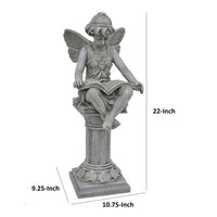 Nape 22 Inch Fairy Reading Book Figurine, Garden Statue, Resin, Gray - BM309899