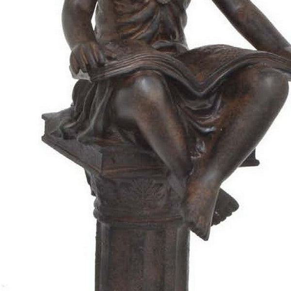 Nape 22 Inch Fairy Reading Book Figurine, Garden Statue, Resin, Brown - BM309901