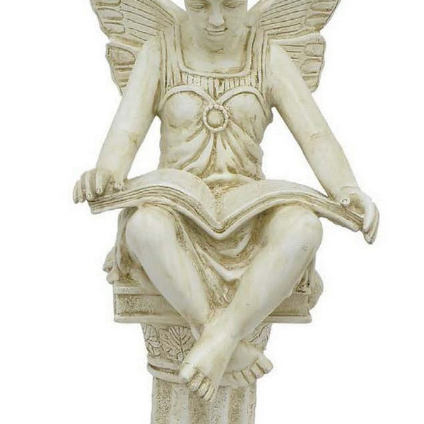 Nape 22 Inch Fairy Reading Book Figurine, Garden Statue, Resin, White - BM309903