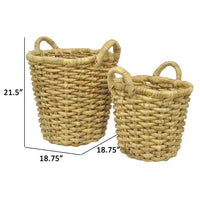 Decorative Basket Set of 2, Natural Fiber Water Hyacinth, Brown Finish - BM309913