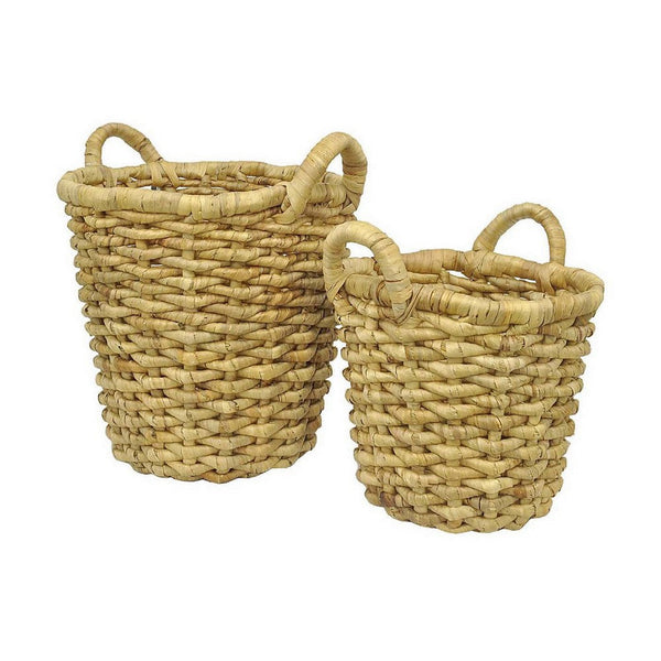 Decorative Basket Set of 2, Natural Fiber Water Hyacinth, Brown Finish - BM309913