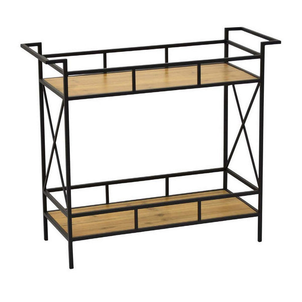 35 Inch  Plant Stand Table, 2 Tier Wood Shelves, Black Metal Frame - BM309915