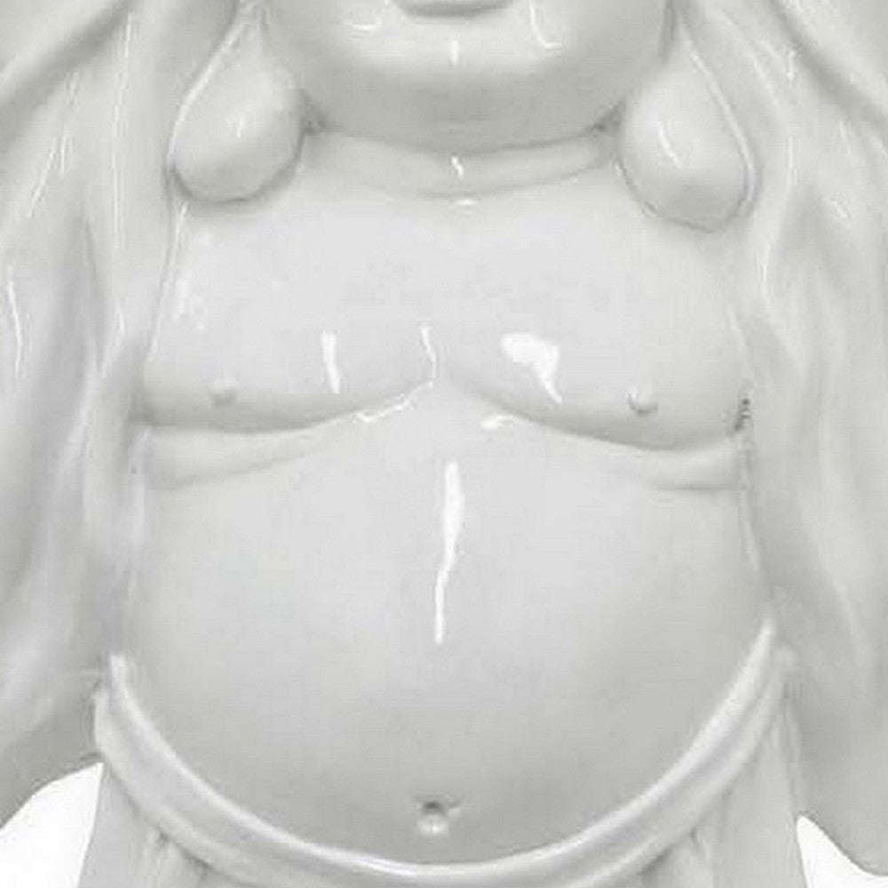 Lauren 17 Inch Buddha Figurine, Resin Frame, Fade Resistant, Shiny White - BM309918