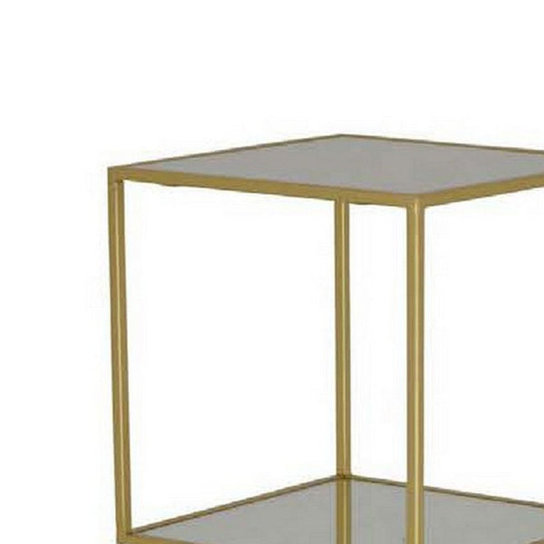 Joy 41 Inch Plant Stand Shelves, Mirrored Box Shape, 3 Tier, Gold Metal - BM309920