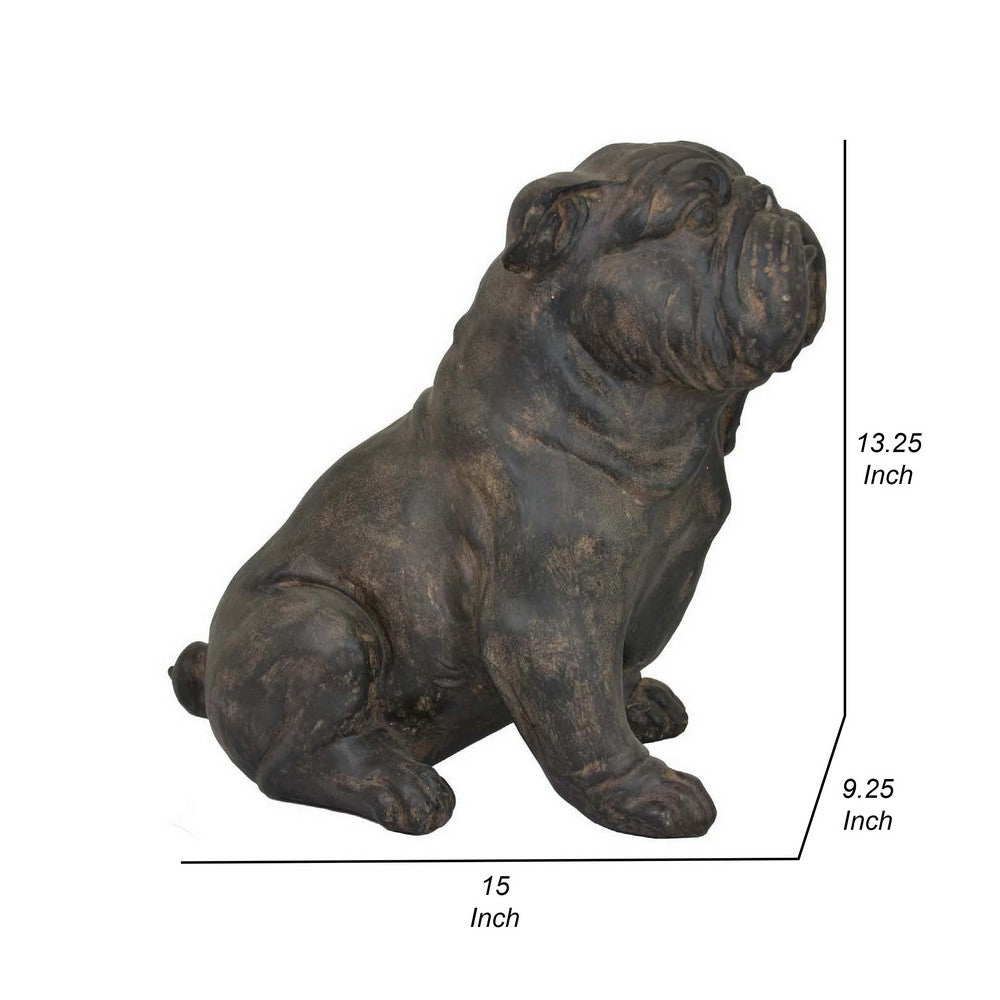 13 Inch Pug Dog Figurine, Sitting Sculpture Decor, Garden Statue, Black - BM309963