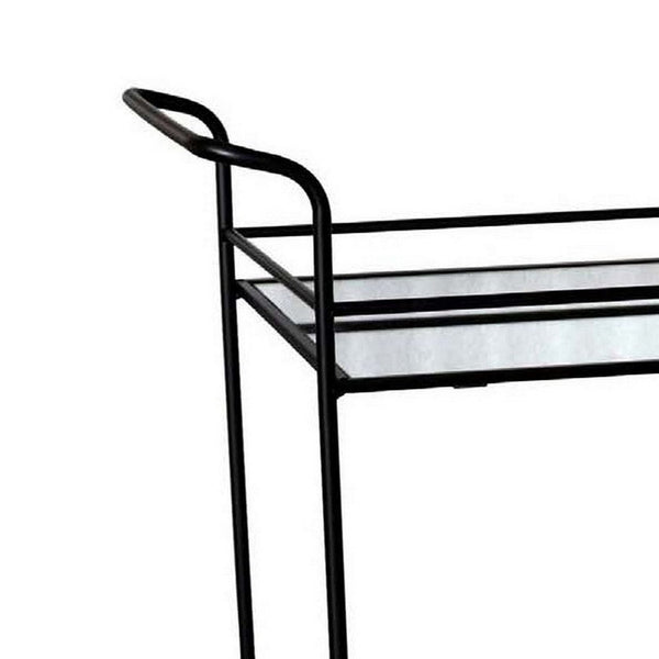 Joy 31 Inch Mirrored Plant Stand, 3 Tiers Cart, Caster Wheels, Black Metal - BM310016