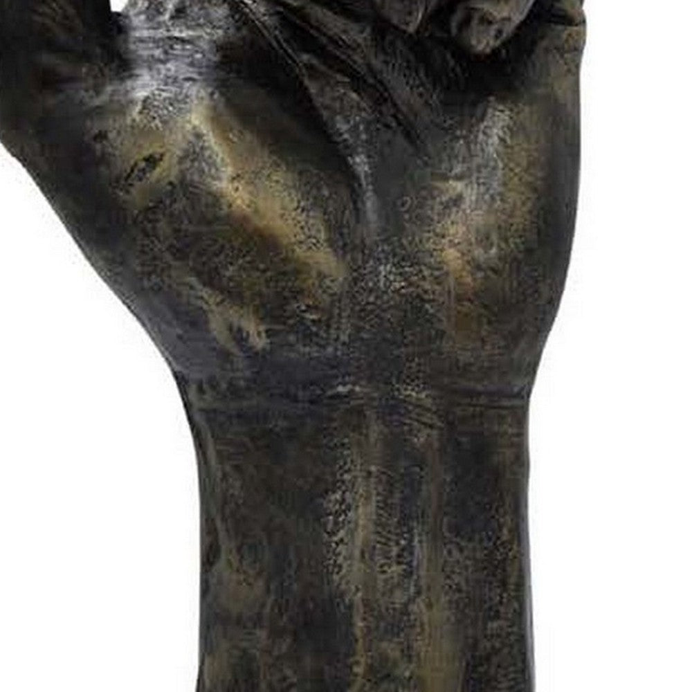 24 Inch Pointing Hand Sculpture, Pedestal 'Base, Resin Frame, Bronze - BM310056