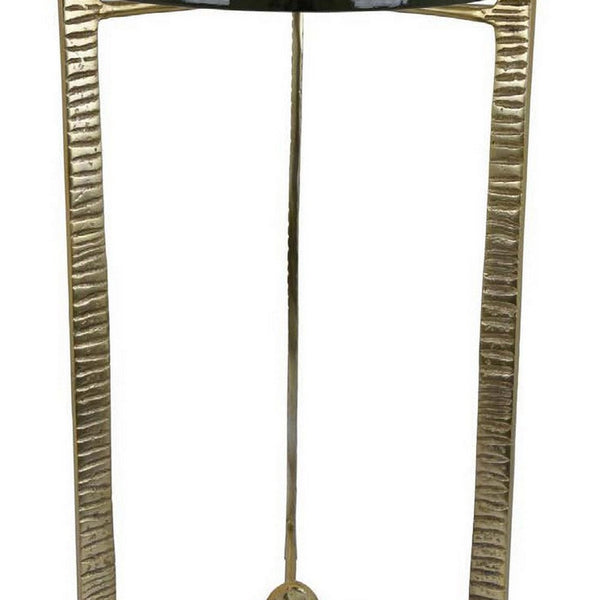 Lune 22 Inch Plant Stand Table, 3 Legged Metal Base, Glass, Gold, Black - BM310068