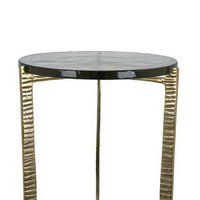Lune 22 Inch Plant Stand Table, 3 Legged Metal Base, Glass, Gold, Black - BM310068