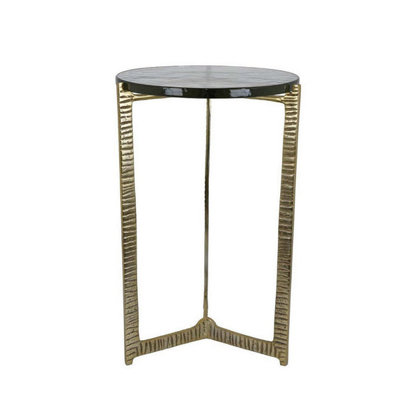 Lune 24 Inch Plant Stand Table, 3 Legged Metal Base, Glass, Gold, Black - BM310069